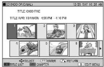 EDITHOO ORIGINAL 12/29 5AT 10:28 AM TITLE: CHINA TIME TITLE INFO: 10/4 MON 4:00 PM - 4:10 PM 1 2 3 1 5 6 SELECT 11 CENTER RETURN TITLE LIST CHAPTER EDIT MENU