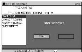 EDIT (HDD ORIGINAL) TITLE: C103 TIME TITLE INFO: 104 MHz 8.08 PM - 8.14 PM PRASE SCORE CHANGE TITLE CHANGE CHANGE THUMINAL ONICE CHAPTER SPACE THIS SCORE? YES NO * SELECT ENTER RETURN