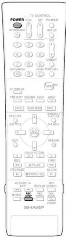 TV CONTROL POWER VOL CH POWER OPENCLOSE INPUT CH DIRECT ENT/AM/PM ENAVE VCR PLUS+ 1 2 3 7 8 9 100 0 C CH DISPLAY TIME SHIFT QUBENG PIN P INPUT HDD START MENU DVD REC LIST SVD TITLE A ORIGINAL/ PLAY LIST DVD MENU EXT/ RETURN A COLOR SWITCH B E D REV FWD STILL/PULSE PLAY M STOP/LIVE SLOW M STOP/LIVE <5 FLASH 16 SKIP REPLAY SEARCH ● REC REC RESEARCH STOP ZOOM SHARP