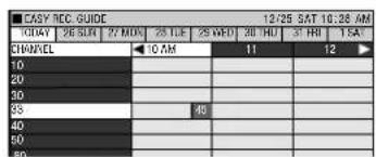 EASY REC. GUIDE 12:25 SAT 10:28 AM 10:47 26:58 27:00 28:12 29:30 30:40 31:50 1 SAT CHANNEL 10 AM 11 12 10 20 30 35 40 45 50 55 60