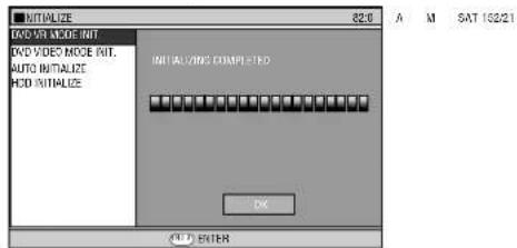 INITIALIZE DVD SPORT MODE UNIT DVD VIDEO MODE PUT. AUTO INITIALIZIZE HOLD INITIALIZIZE INITIALIZING COMPLETED OK (NT) ENTER