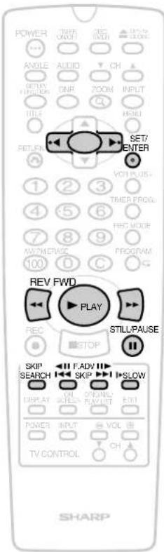 POWER ANGLE AUDIO CH RETURN ON/OFF ON/OFF ZOOM INPUT TITLE HENU RETURN SET7 ENTER VCH PLUS TIMER PROG. HSC MODE PROGRAM 100 0 C REV FWD PLAY STILL/PAUSE REC STOP SKIP SEARCH SKIP SLOW DISPLAY CONTROL PUSH OUT POWER INPUT VOL TV CONTROL CH SHARP