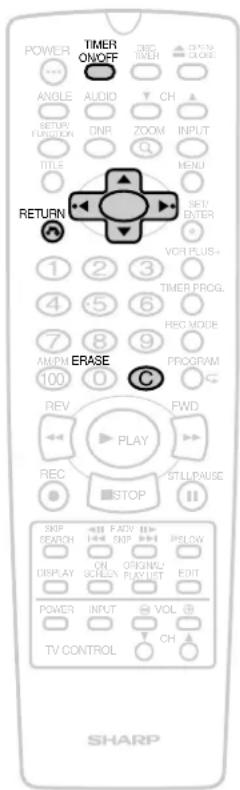POWER ON/OFF TIMER ON/OFF DISC TINER OPEN CLOSE ANGLE AUDIO CH SETUP FUNCTION ONR ZOOM INPUT TITLE MENU RETURN SET ENTER VOR PLUS+ 1 2 3 TIMER PROG. 4 5 6 RISC MODE 7 8 9 AMOUNT ERASE PROGRAM 100 0 C REV PLAY FWD REC STOP STILL PAUSE SKIP SEARCH P-ADV SNP P-SLOW ON DISPLAY SCREEN ORIGINAL/ PLAY LIST EDIT POWER INPUT VOL TV CONTROL CH SHARP