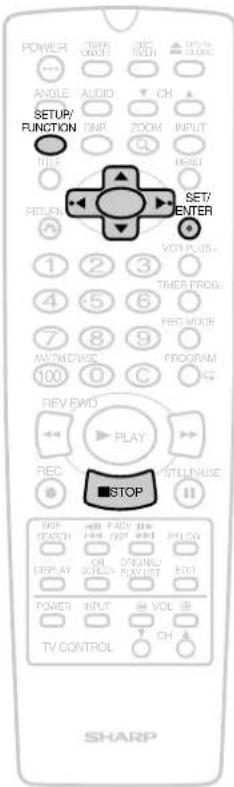 POWER ANGLE AUDIO CH SETUP/ FUNCTION DUR ZOOM INPUT TITLE MENU MENU RETURN SET7 ENTER VCR PLUS - 1 2 3 4 5 6 TIMER PROG. REC MODE 7 8 9 MUSTM DRIVE PROGRAM 100 0 C REV EWD PLAY REC STOP STILL PULSE EXP FADY PULY DISPLAY ON/OFFUND/OUTPUT POWER INPUT VOL TV CONTROL CH SHARP