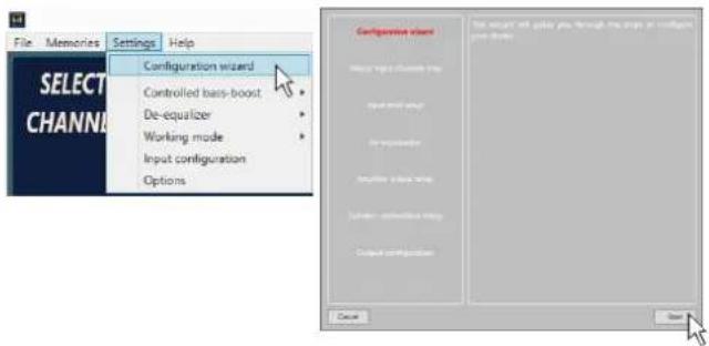 File Memories Settings Help Configuration wizard Controlled basis-boost De-equalizer Working mode Input configuration Options SELECT CHANNEL Configuration Wizard This is not possible to get any other options in configuration your choice.