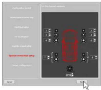 Configuration set Main output mouse map Input build setup Pre-configuration Insertion output setup Speaker connection setup Contact configuration Send the channel window 1 2 3 4 4 5 7 8 SPTL Cancel Back