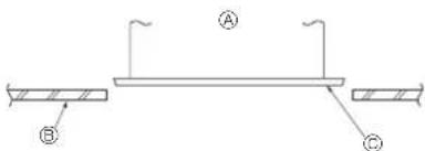 Technical diagram showing two labeled components A and B connected to a horizontal beam with supports, likely illustrating a structural or mechanical assembly.