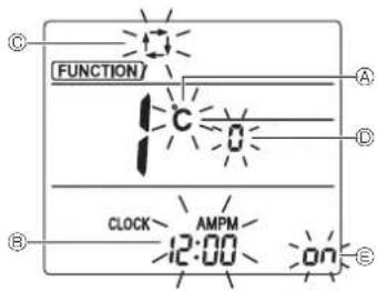 FUNCTION CLOCK AMPM 12:00 on