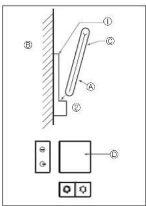 Technical diagram showing a mechanical assembly with labeled components and control buttons