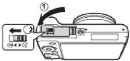 OLYMPUS DZ-100 - Follow Steps ① and ② to close the battery/card cover. - 1