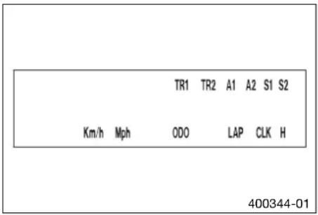 TR1 TR2 A1 A2 S1 S2 Km/h Mph ODO LAP CLK H 400344-01
