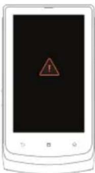 Smartphone screen displaying a warning symbol with an exclamation mark, likely indicating a system hazard or alert.