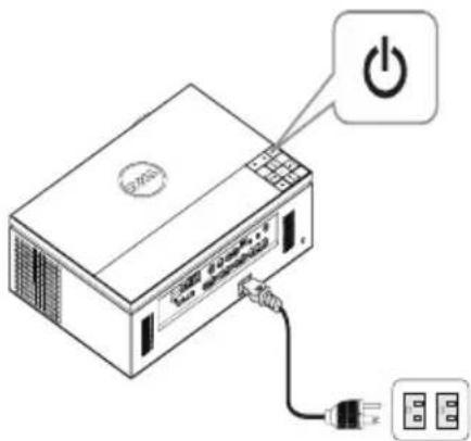 Diagram of a power supply unit with labeled power button and connected plug, showing internal components and connection points.