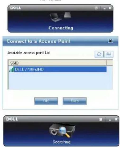DELL Connecting Connect to a Access Point Available access point List SSID DELL7700FuHD OK Skip DELL Searching
