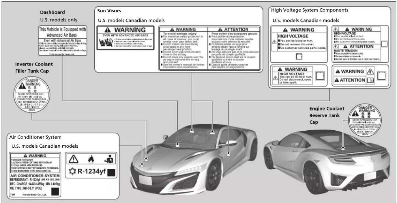 Acura NSX (2020) - Label Locations - 1