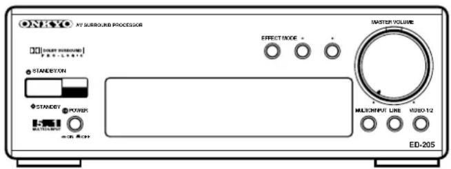 XY SURROUND PROCESSOR EFFECT MODE + MASTER VOLUME STANLEYON STANLEY POWER WATIANCE ON MAJOR INPUT LINE VIDEO-12 ED-205