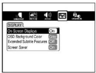 DISPLAY On Screen Displays On OSD Background Cover Gray Extended Subtile Features Off Screen Saver On