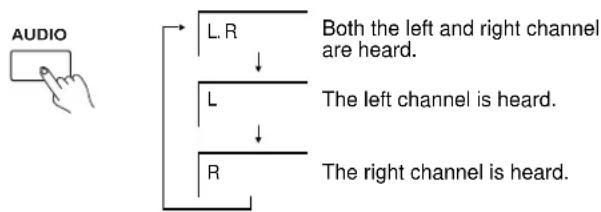 AUDIO L. R Both the left and right channel are heard. ↓ L The left channel is heard. ↓ R The right channel is heard.