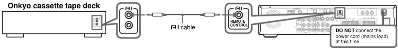 Onkyo cassette tape deck RI RI cable RI REMOTE CONTROL DO NOT connect the power cord (mains lead) at this time.