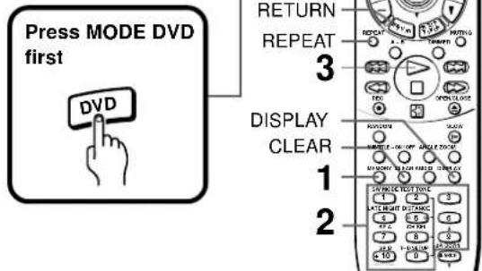 Press MODE DVD first DVD RETURN REPEAT 3 DISPLAY CLEAR 1 2