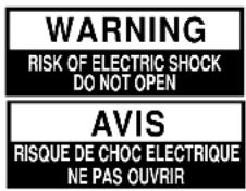 WARNING RISK OF ELECTRIC SHOCK DO NOT OPEN AVIS RISQUE DE CHOC ELECTRIQUE NE PAS OUVRIR