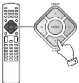 Diagram showing a remote control with an 'ANGLE' button and a hand interacting with it, labeled in English.