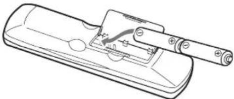 ONKYO DV-SP405 - Insert the two supplied batteries (AA) in accordance with the polarity diagram inside the battery compartment. - 1