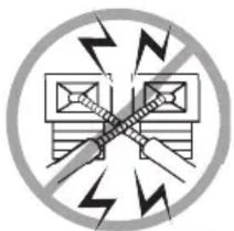 Warning sign with crossed-out electrical circuit symbols and lightning bolts, indicating no protection or resistance.
