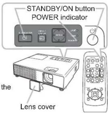 STANDBY/ON button POWER indicator the Lens cover