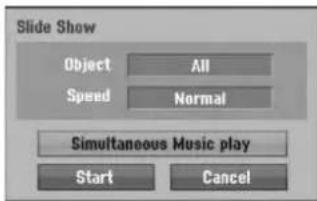 Slide Show Object All Speed Normal Simultaneous Music play Start Cancel