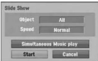 Slide Show Object All Speed Normal Simultaneous Music play Start Cancel