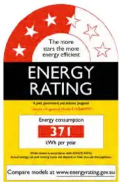 The more stars the more energy efficient ENERGY RATING A past government and industrial progress Energy consumption 371 €/Wh per year Compare models at www.energyrating.gov.au