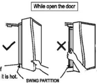 While open the door ✓ It is hot. SWING PARTITION ✗