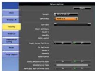 Network settings Basic Wireless Lift Identity Viree_Lift Absolute setting Reset Setup complete Security: MP3/MP2-CP MP1/MP0.5 Iain mode: Open Certificate Inset to: Inset by: Voltage period Supply Server Certificate CA interface Inset to: Inset by: Voltage period Editing STATUS Server Name: Microsoft Server Name: Verilog Data type of Server Card: OK Cancel