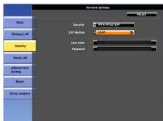 Network settings Security E&P Active User name Password Security E&P Active User name Password