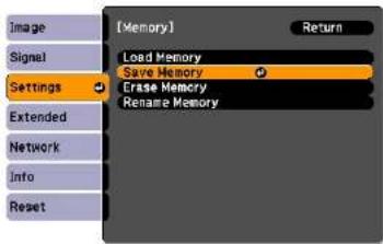 [Memory] Return Load Memory Save Memory Erase Memory Rename Memory Settings Extended Network Info Reset