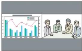 Illustration showing a line chart with bar data and three people in a meeting, likely depicting a business or operational context.