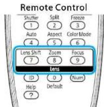Remote Control Shutter Split Freeze 1 2 3 Auto Aspect Color Mode 4 5 6 Lens Shift Zoom Focus 7 8 9 Lens ID 0 Num Help Default ?