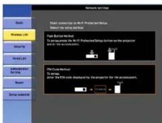 Network settings Start connection to IP-Protector/Setup. Select the system method. To Start Method To set the system (for IP-Protector Setup) then on the projector and at the acceptance. File Code Method To set. Enter the IP-Code designed by the projector for the acceptance.