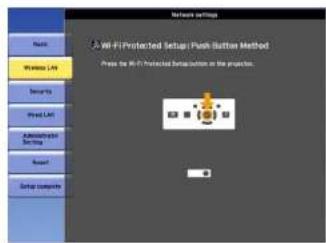 Network setup Mood Windows Help Send to Read List Administrator Setting Reset Setup computer Wi-Fi Protected Setup Push Button Method Press the Wi-Fi Protected Setup button at the project: 0