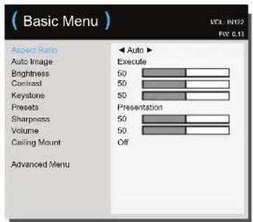 INFOCUS IN126a - Basic Menu - 1