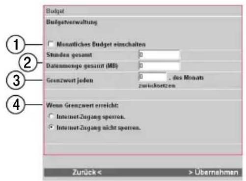 T-Mobile Teledat Router 631 - Bitte beachten Sie, dass die Einstellungen der Budget-Funktion keine unmittelbare Relevanz für die Abrechnung mit Ihrem Internet-Provider haben. Die Budget-Funktion dient nur der eigenen Planung. - 1