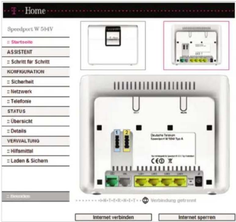 T-Mobile Speedport W 504V - Verwaltung des Speedport W 504V. - 1