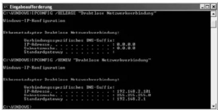 T-Mobile Speedport W 504V - Beispiel: ipconfig /renew „Drahtlose Netzwerkverbindung“ - 1