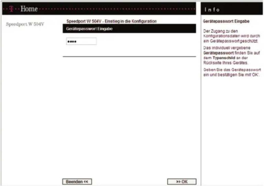 T-Mobile Speedport W 504V - Anmelden beim Konfigurationsprogramm - 1