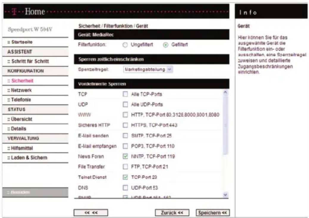 T-Mobile Speedport W 504V - Liste für Geräte mit Filterfunktion - 2