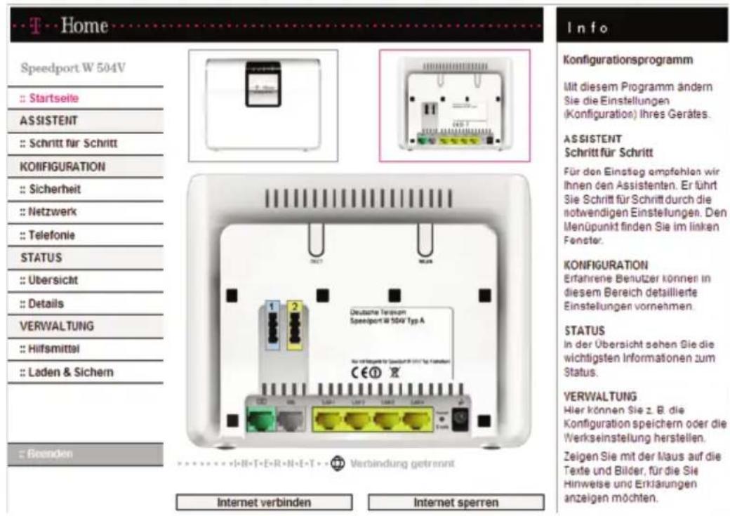 T-Mobile Speedport W 504V - Anmelden beim Konfigurationsprogramm - 2