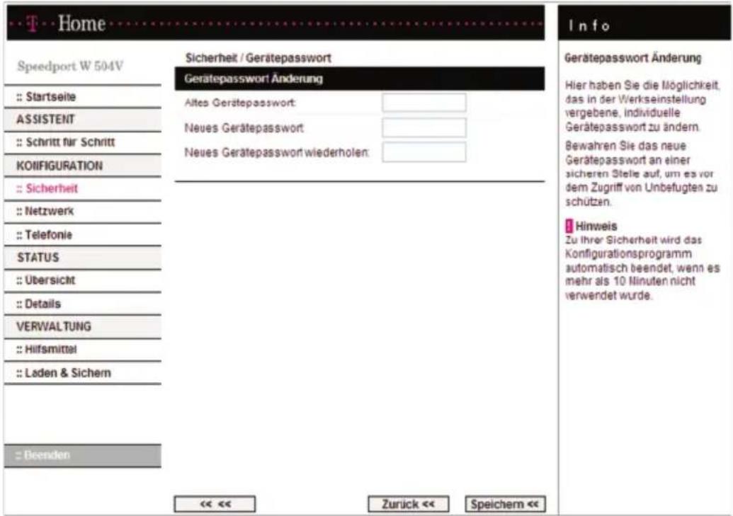 T-Mobile Speedport W 504V - Zugangsschutz zum Konfigurationsprogramm einrichten - 1