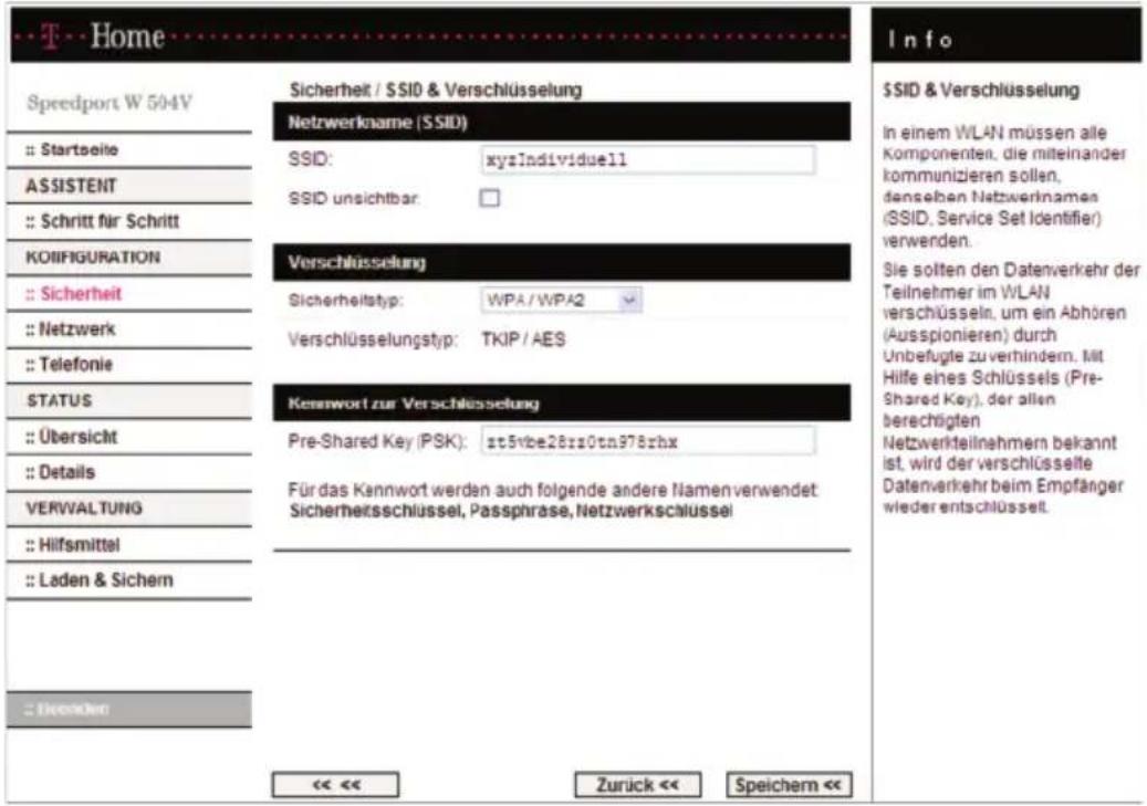 T-Mobile Speedport W 504V - Einstellungen zur Sicherheit des kabellosen lokalen Netzwerks (WLAN) - 1
