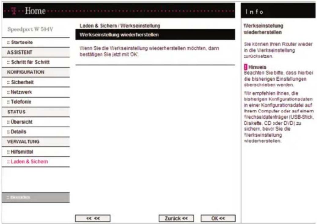 T-Mobile Speedport W 504V - Werkseinstellungen wiederherstellen - 1
